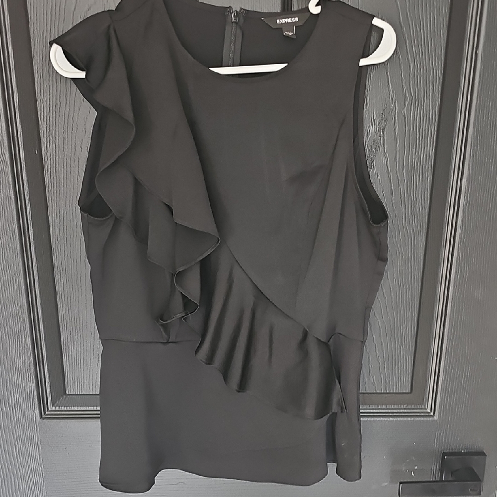 Express Asymmetrical Black Dress with Ruffles